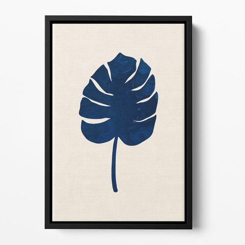 Monstera Marble Blue Floating Framed Canvas