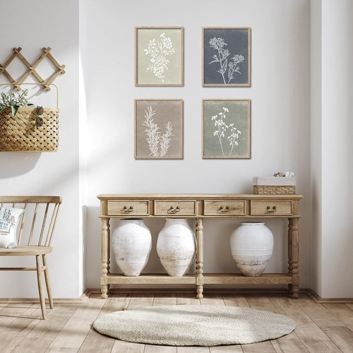 Boho Botanical Framed Art: Rustic Wood Minimalist Set