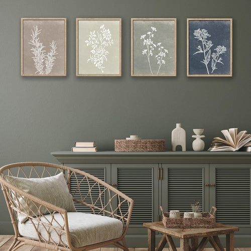 Boho Botanical Framed Art: Rustic Wood Minimalist Set