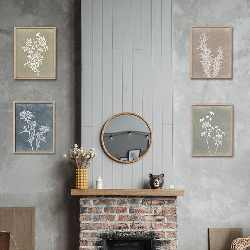 Boho Botanical Framed Art: Rustic Wood Minimalist Set